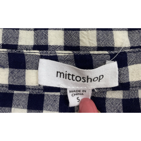 Mittoshop Gingham Shirt Womens Small Navy Blue White Check Oversized Button Top - Picture 3 of 9